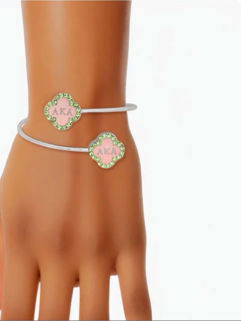 Pink and Green Clover Cuff Bracelet -